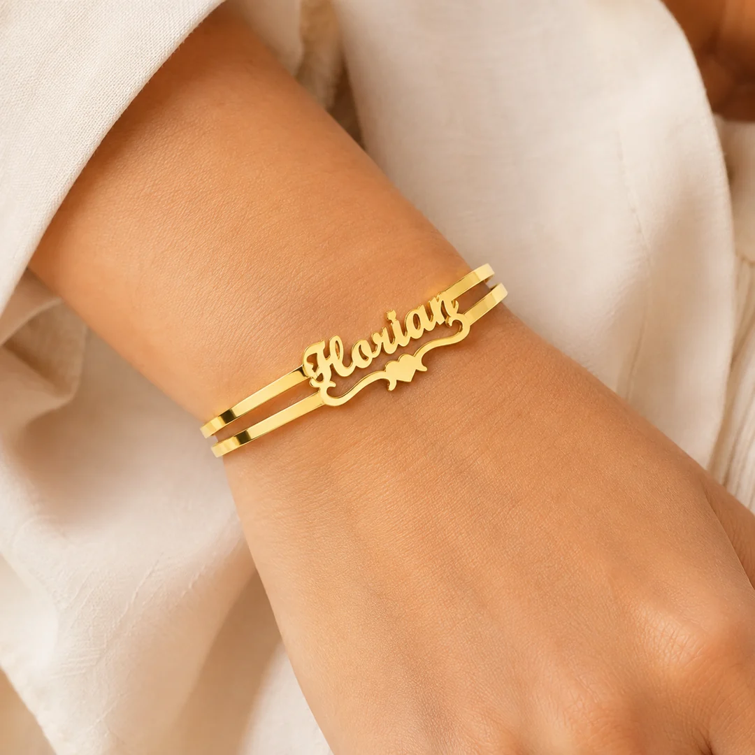 Name With Heart Kada – Female Wrist Name With Heart Kada on female wrist – personalized jewellery