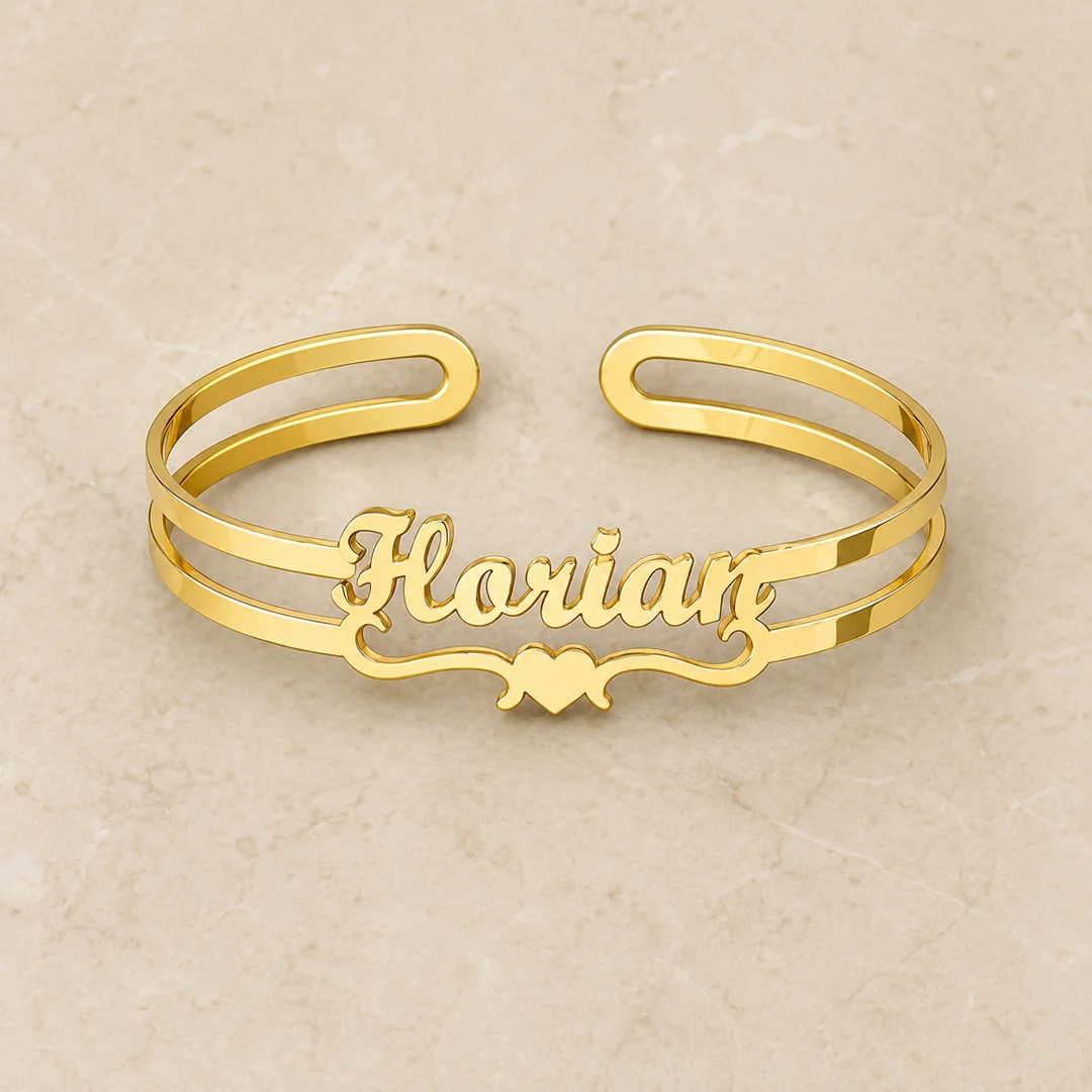 Name With Heart Kada – Flat Lay Name With Heart Kada flat lay product view – personalized jewellery
