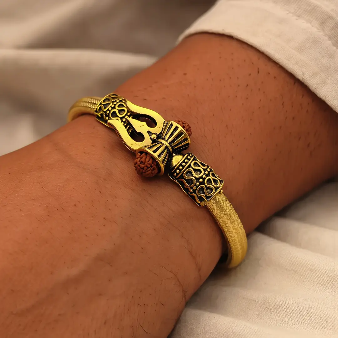 Om Damru Rudraksha Bracelet worn on a men's wrist