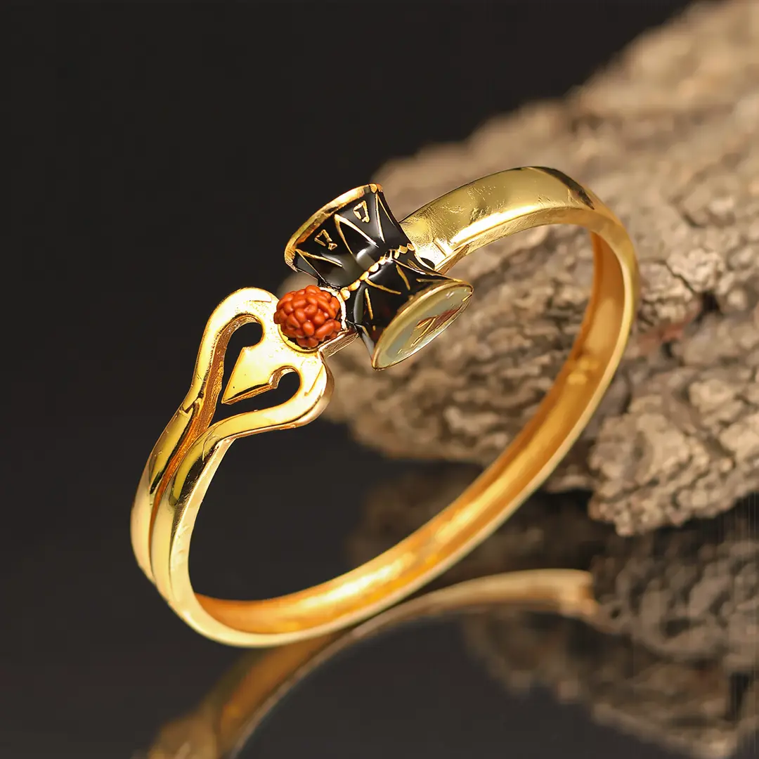 Gold Plated OM Designer Cuff Kada angled product view