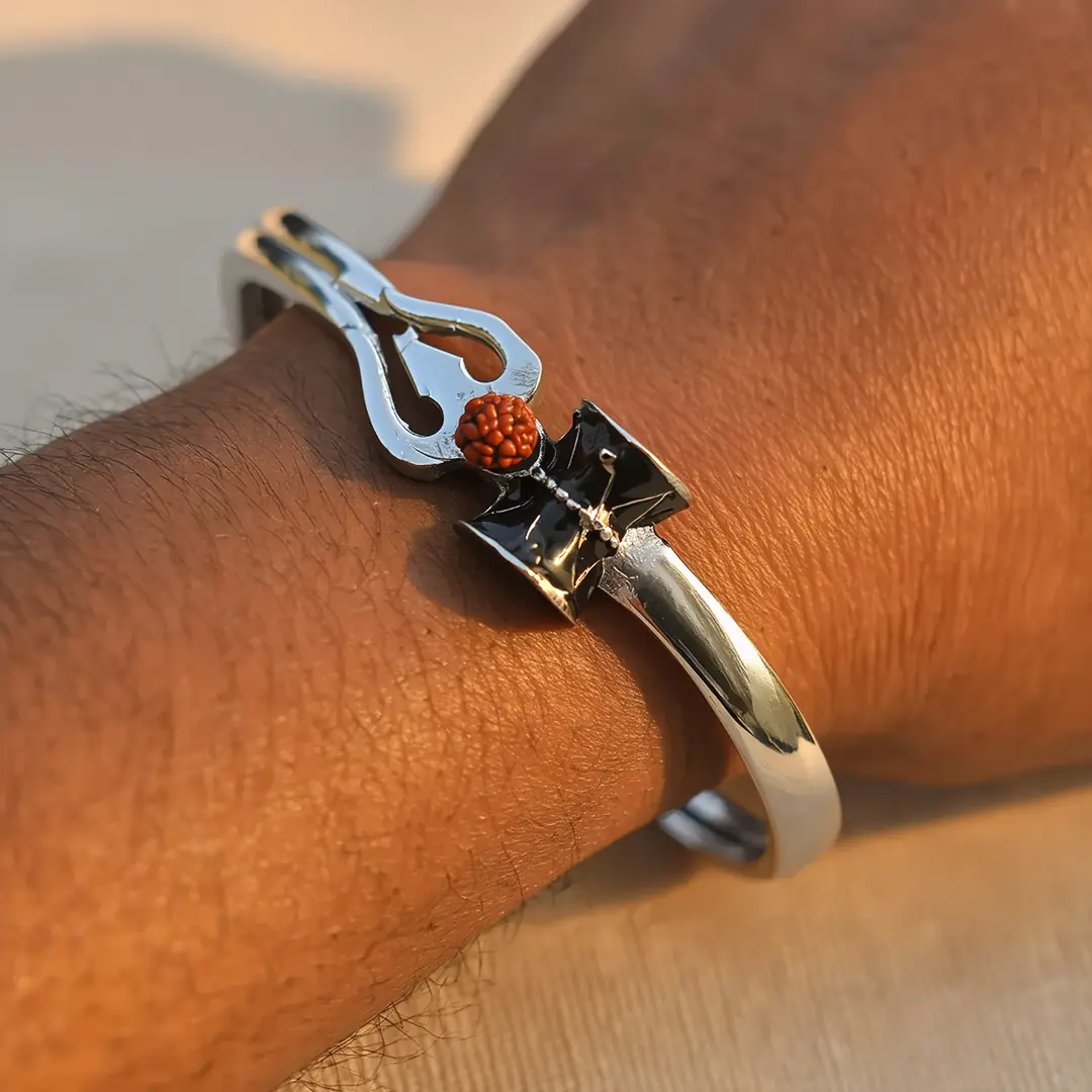 Silver OM Designer Cuff Kada wrist lifestyle view