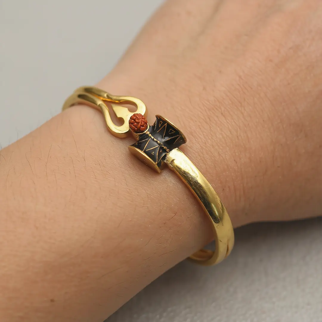 Gold Plated OM Designer Cuff Kada wrist lifestyle view
