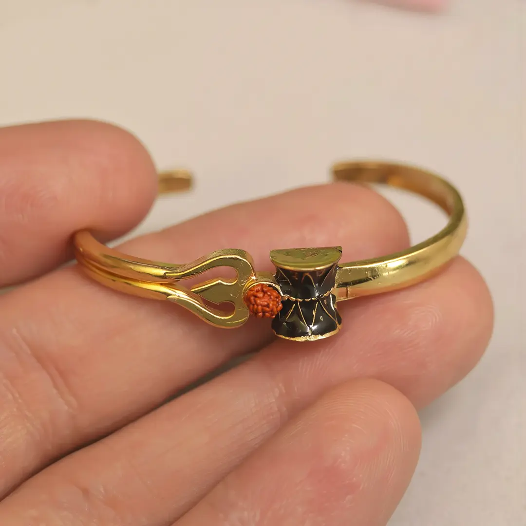 Gold Plated OM Designer Cuff Kada hand-held detail view