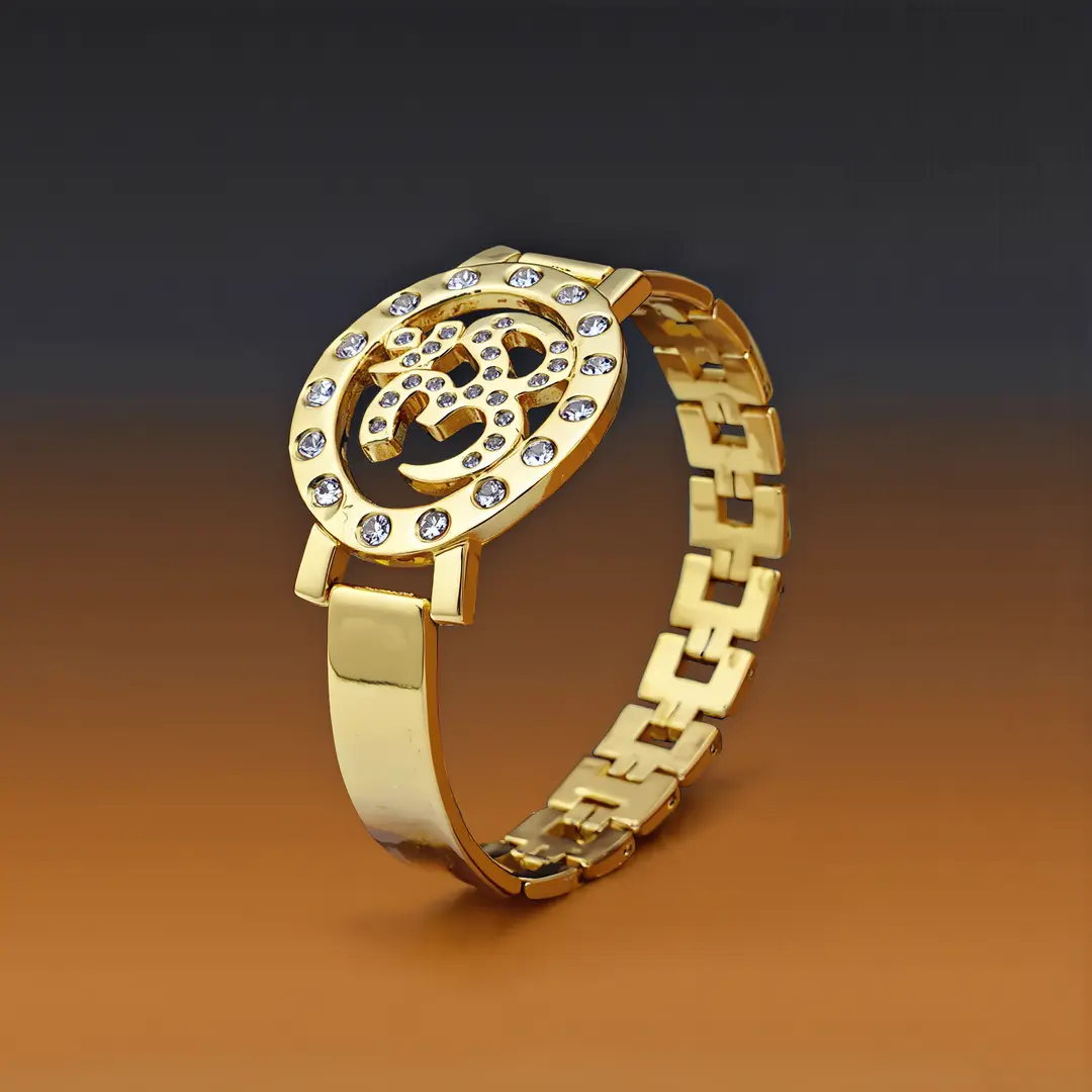 Om Gold Plated Beaded Bracelet angled product view
