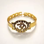 Om Gold Plated Beaded Bracelet on clean white background