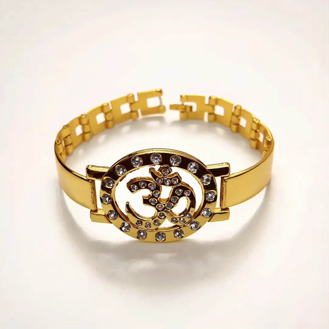 Om Gold Plated Beaded Bracelet on clean white background