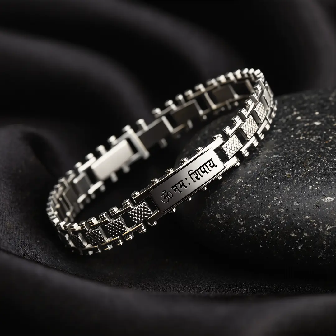 Stainless Steel Om Namah Shivay Bracelet angled product view