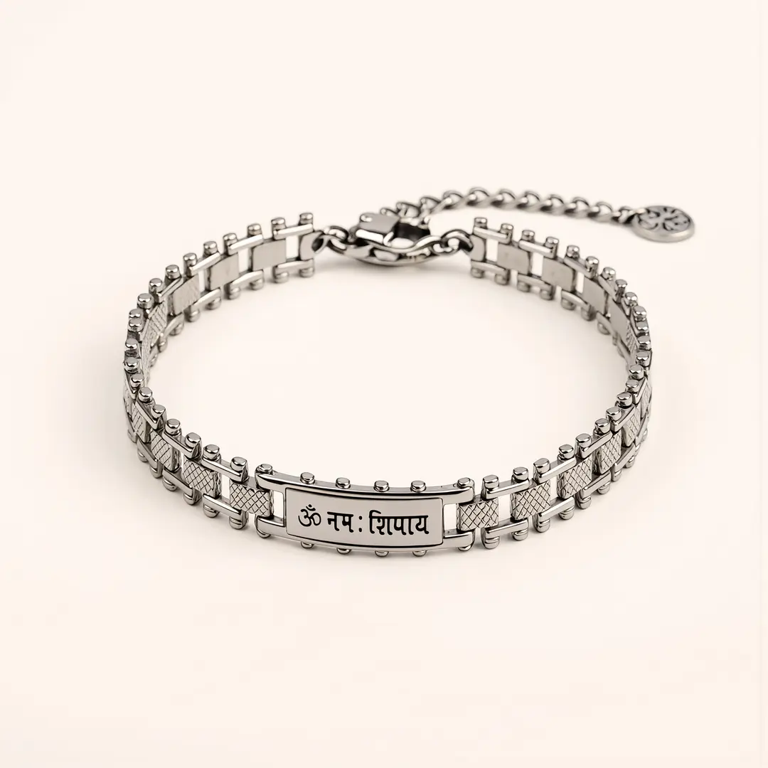 Stainless Steel Om Namah Shivay Bracelet on clean white background