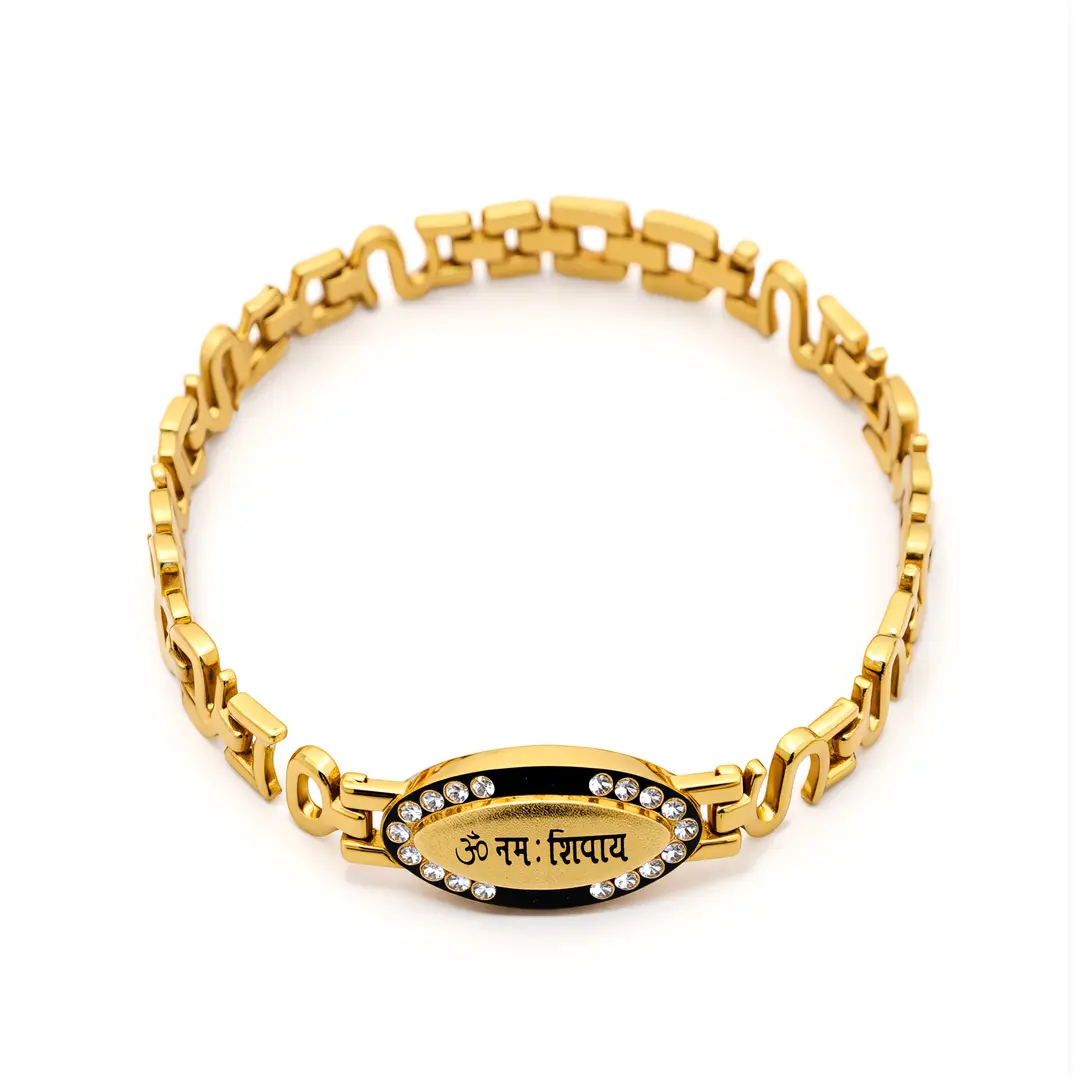 Gold Plated Om Namah Shivay Bracelet clean studio view