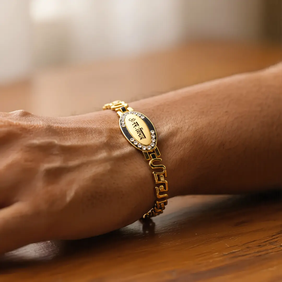 Gold Plated Om Namah Shivay Bracelet wearable lifestyle view