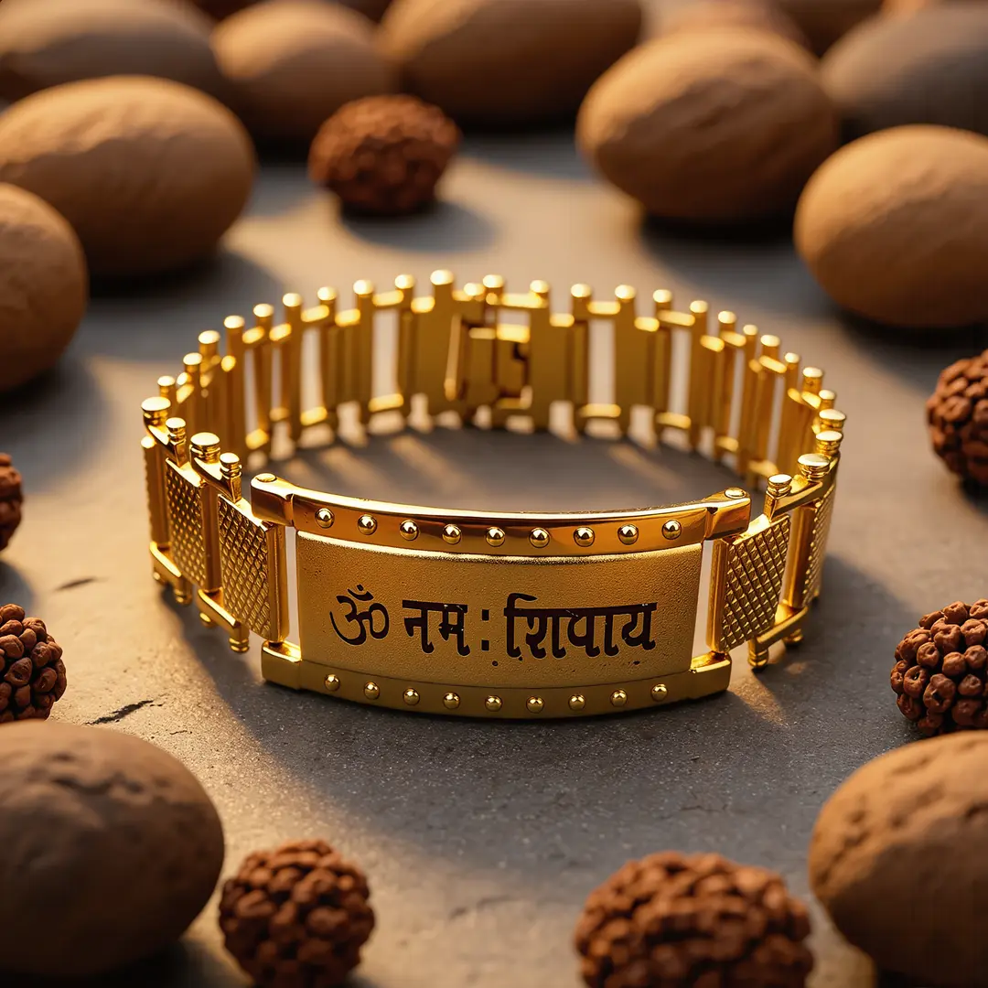 Om Namah Shivay Bracelet Kada for Men devotional product flat lay