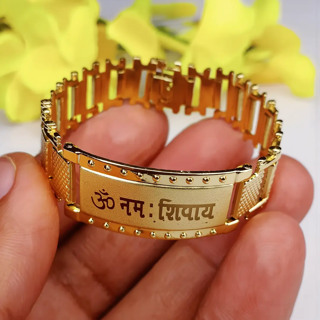 Om Namah Shivay Bracelet Kada for Men held in hand close-up