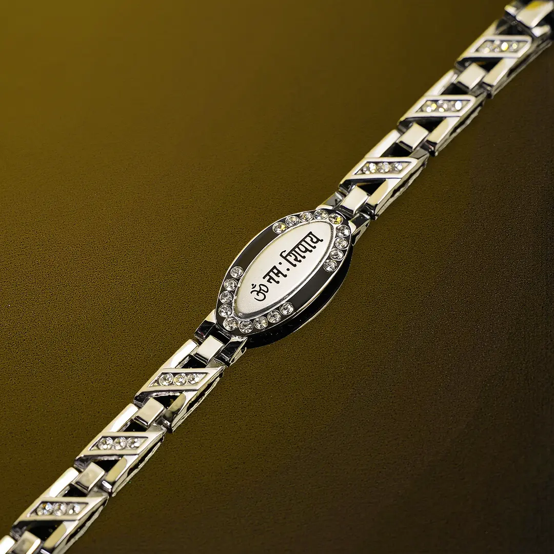 Silver Om Namah Shivay Diamond Bracelet angled product view