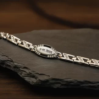 Silver Om Namah Shivay Diamond Bracelet premium hero view