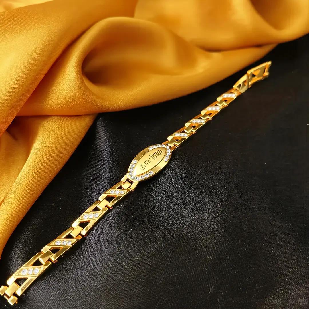 Gold Plated Om Namah Shivay Diamond Bracelet angled product view