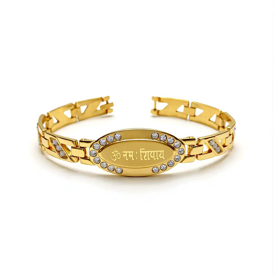 Gold Plated Om Namah Shivay Diamond Bracelet on clean white background