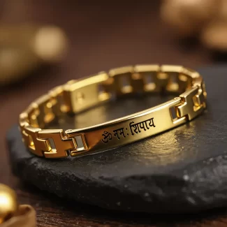 Om Namah Shivay Gold Bracelet premium hero view