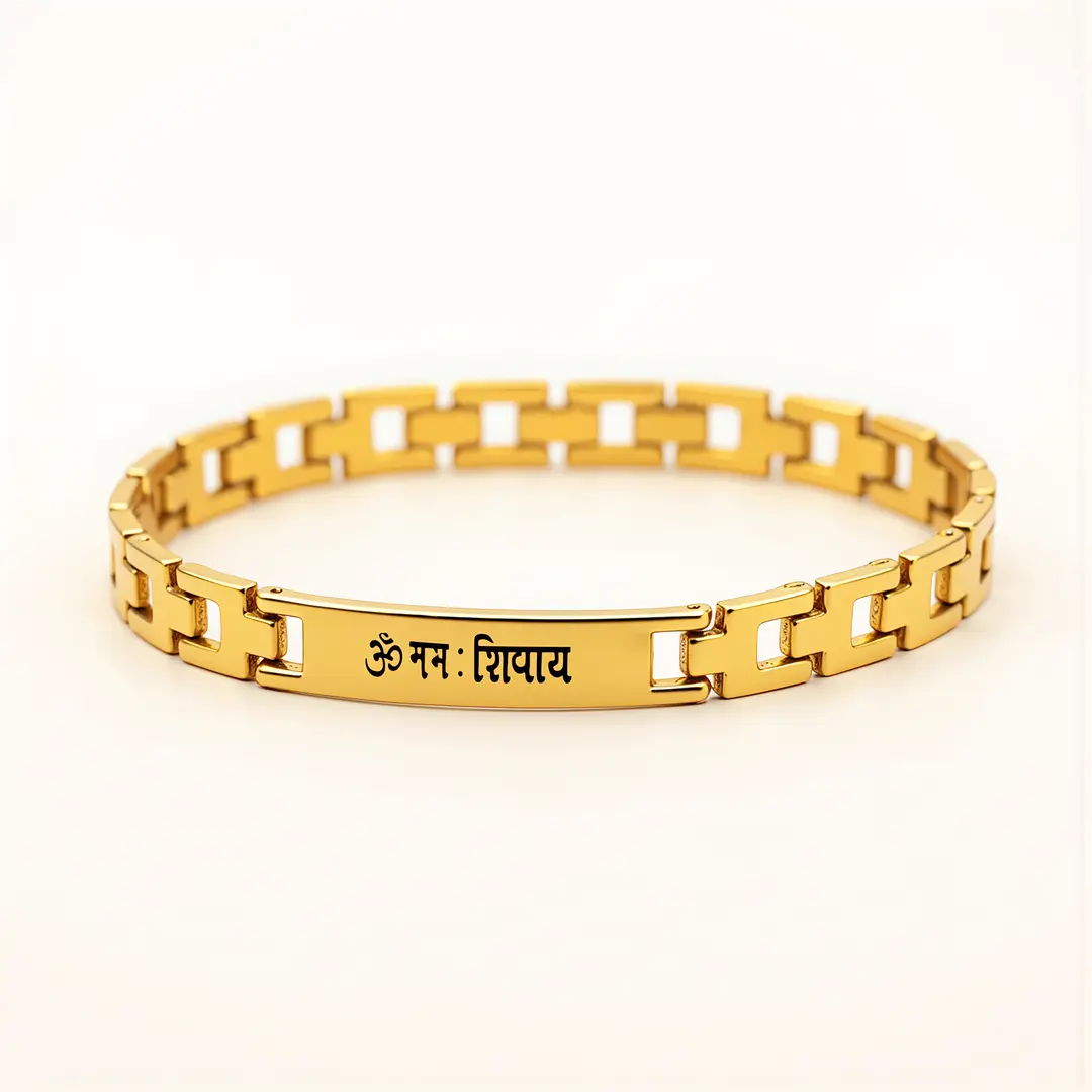 Om Namah Shivay Gold Bracelet on clean white background