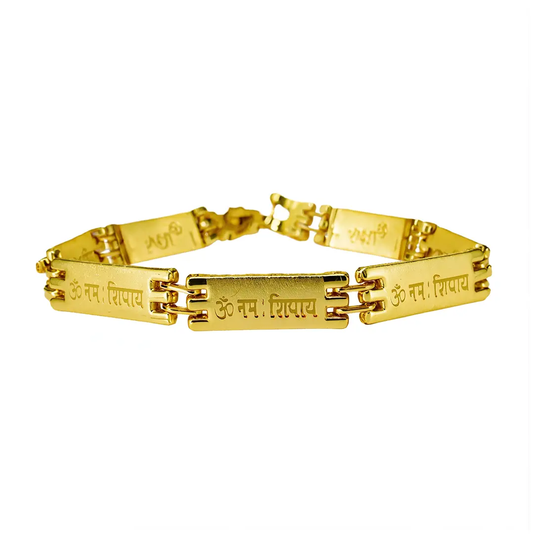 Om Namah Shivay Gold Plated Bracelet clean studio full-product view Om Namah Shivay Gold Plated Bracelet clean studio full-product view