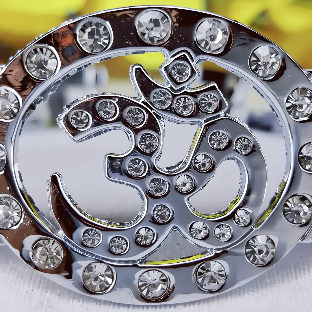 Om Silver Plated Beaded Bracelet angled product view