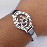 Om Silver Plated Beaded Bracelet macro craftsmanship close-up