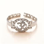 Om Silver Plated Beaded Bracelet on clean white background