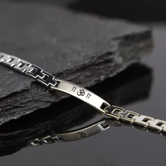 Om Silver Steel Bracelet premium hero view
