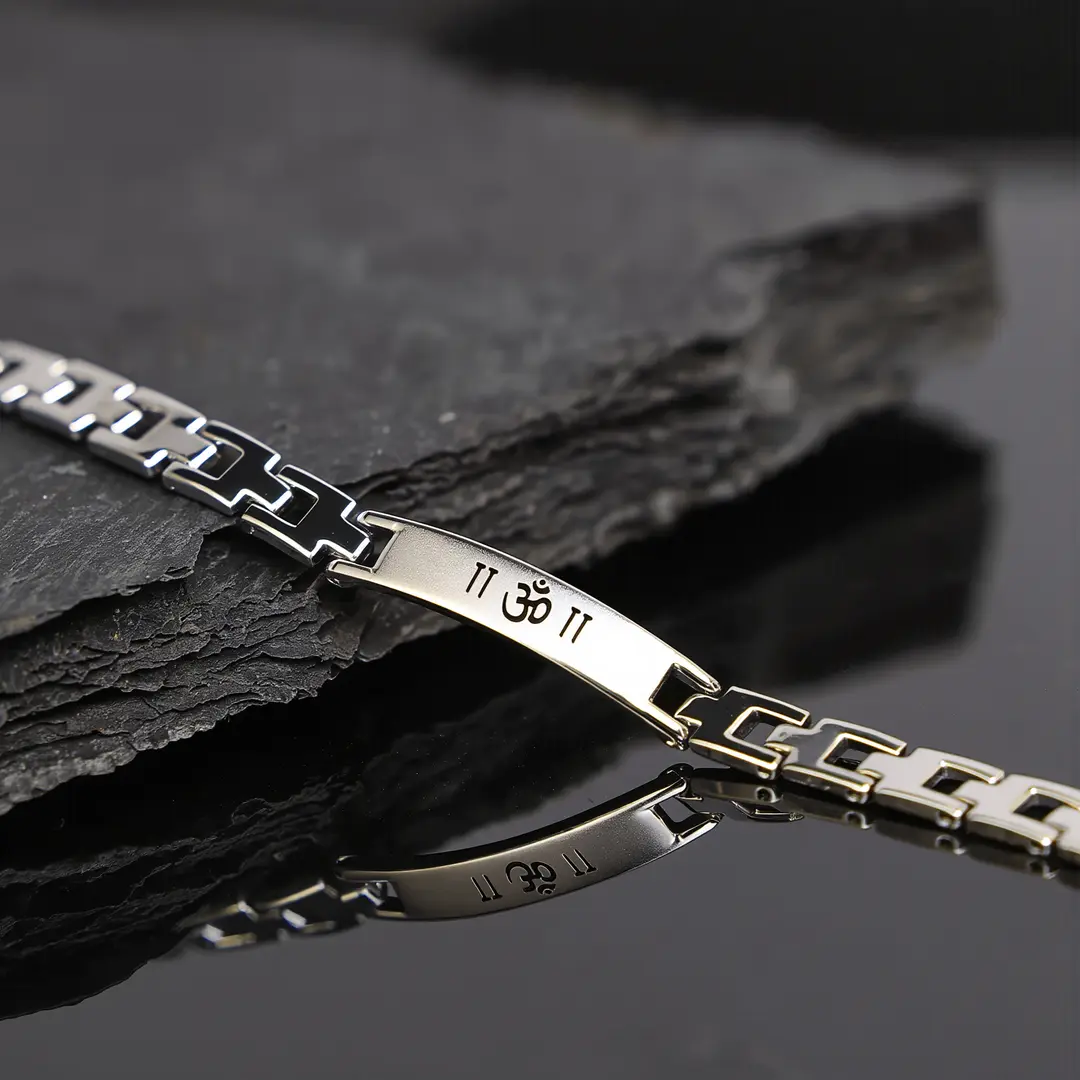 Om Silver Steel Bracelet premium hero view
