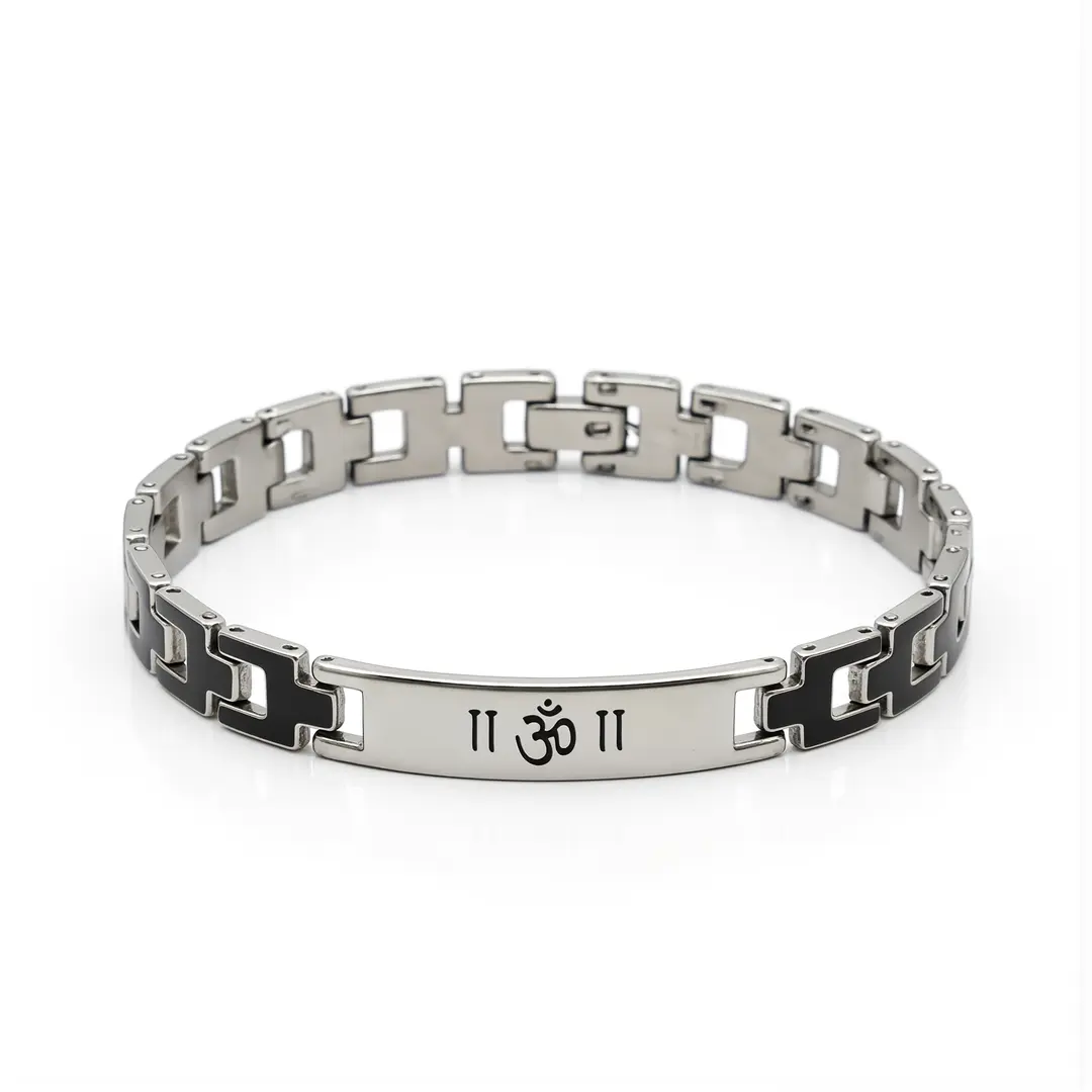 Om Silver Steel Bracelet clean studio view
