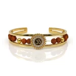 Om Sun Cuff Kada Bracelet with Rudraksh and Crystal for Men on clean white background