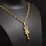 Om Trishul Pendant Locket with Gold Plated Chain premium hero view