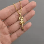 Om Trishul Pendant Locket with Gold Plated Chain hand-held detail view