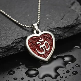 Red Om Heart Pendant premium hero view