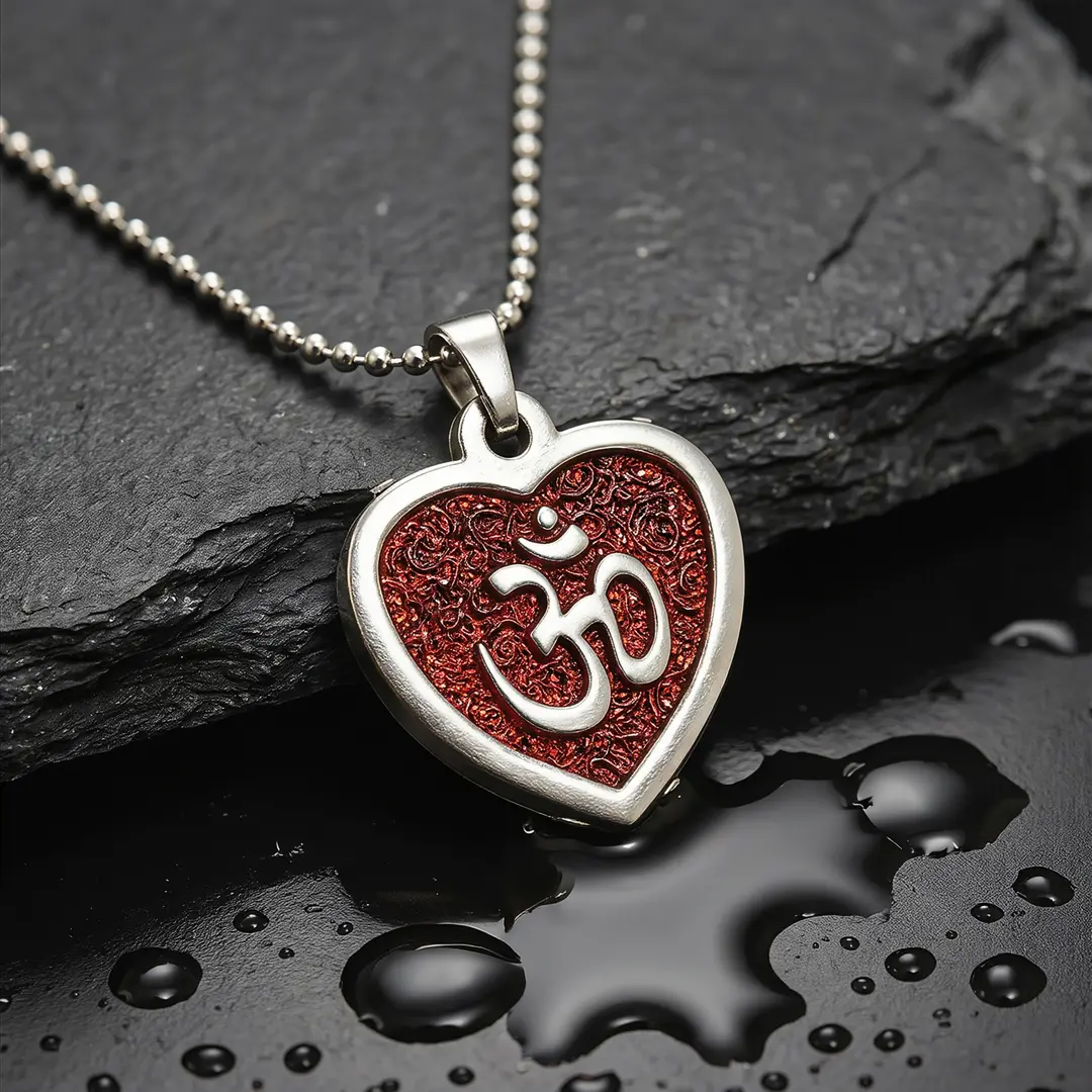 Red Om Heart Pendant premium hero view