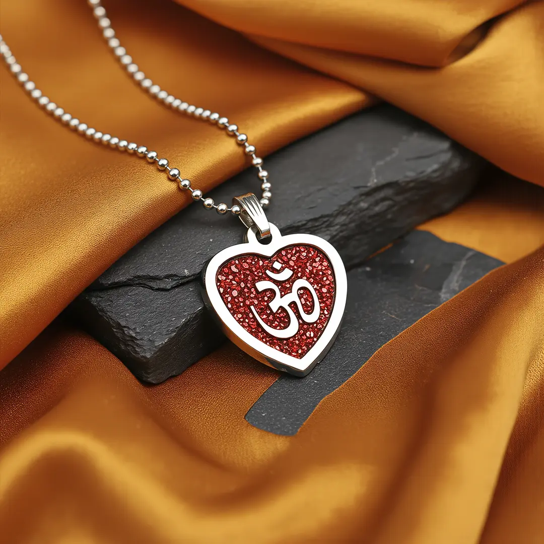 Red Om Heart Pendant angled product view