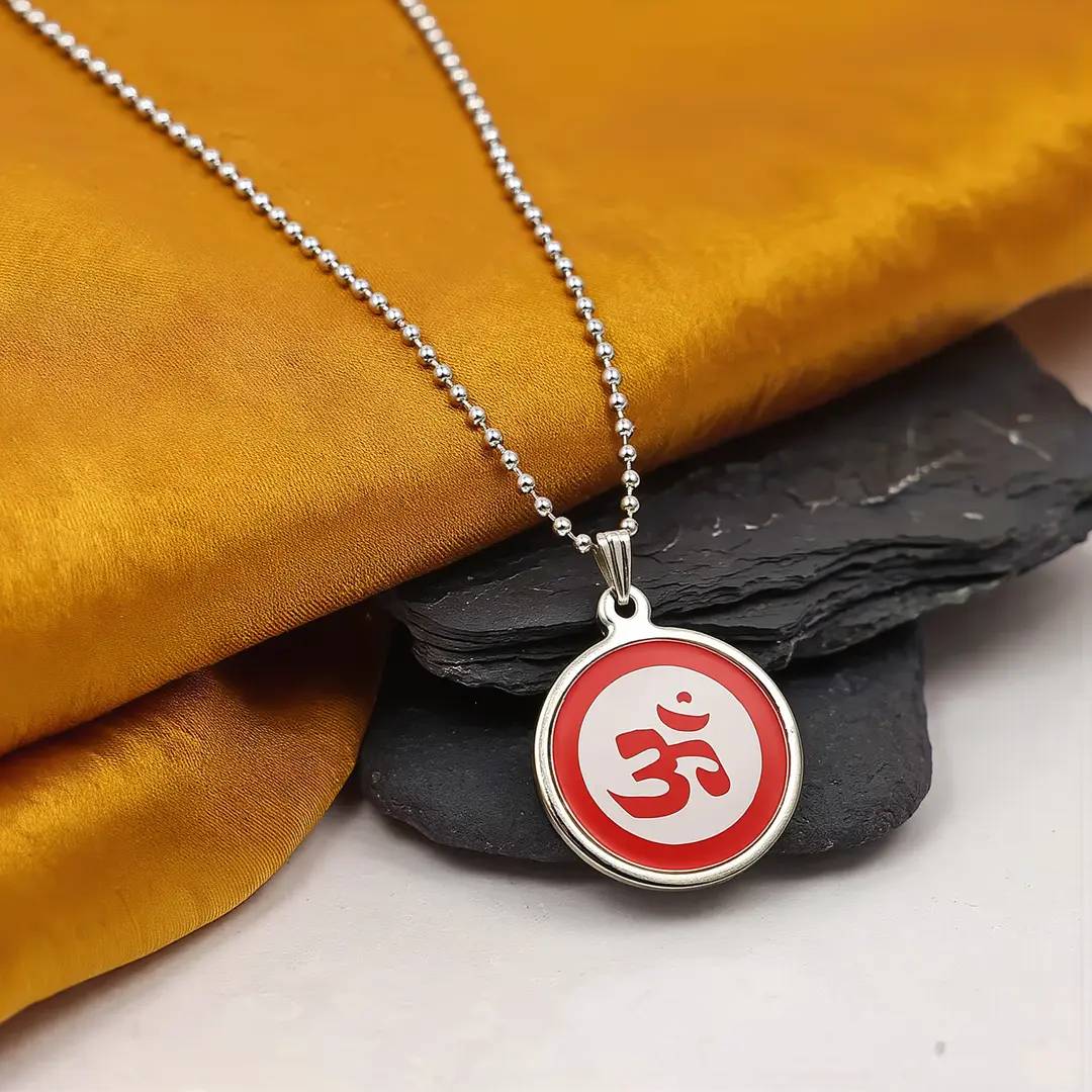 Red Om Pendant angled product view