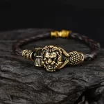 Rose Gold Plated Simba Rudraksh Trishul Leather Bracelet premium hero view