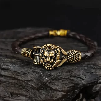 Rose Gold Plated Simba Rudraksh Trishul Leather Bracelet premium hero view