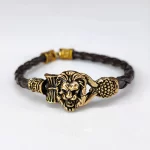 Rose Gold Plated Simba Rudraksh Trishul Leather Bracelet clean studio view