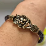 Rose Gold Plated Simba Rudraksh Trishul Leather Bracelet wrist lifestyle view