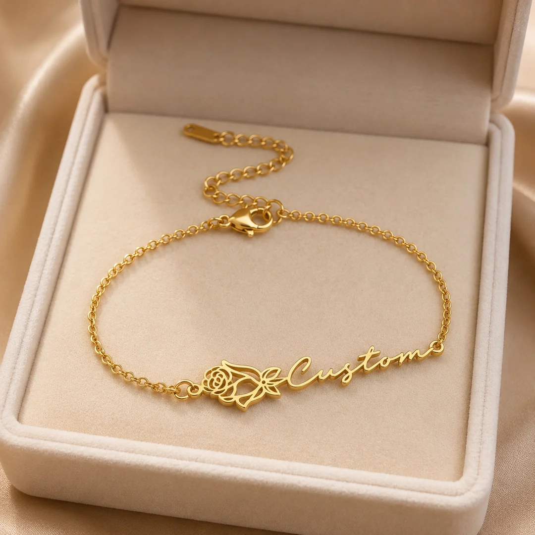 Rose Signature Name Bracelet in premium gift box – personalized jewellery