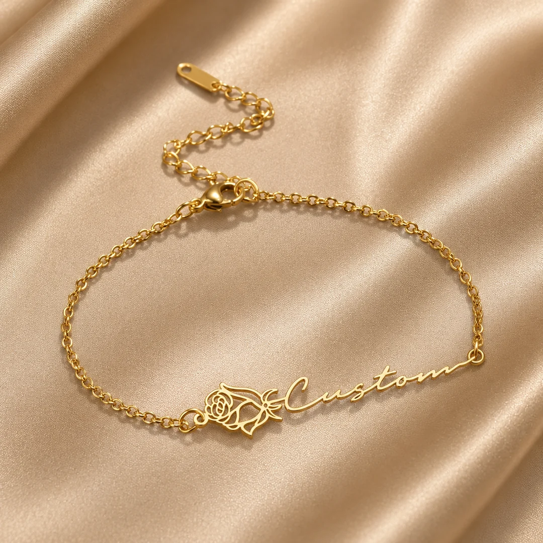 Rose Signature Name Bracelet on luxury satin – personalized jewellery