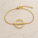 Round Name Bracelet flat lay product view – personalized jewellery