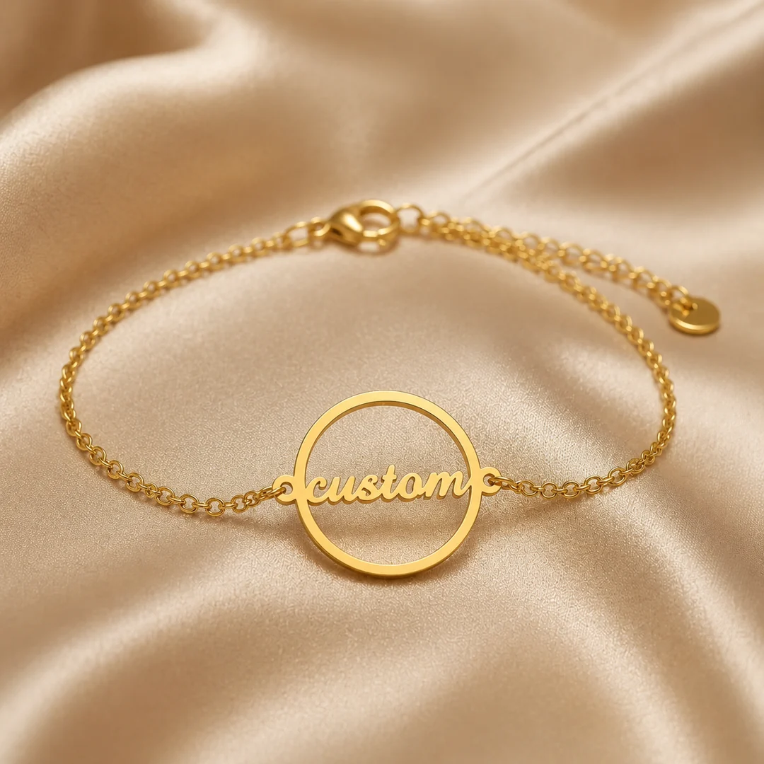 Round Name Bracelet on luxury satin – personalized jewellery