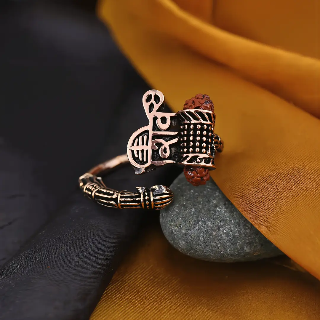 Shiv Rudraksha Rose Gold Plated Ring โ angle Shiv Rudraksha Rose Gold Plated Ring angled product view