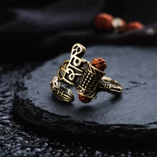 Shiv Rudraksha Rose Gold Plated Ring premium hero view