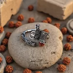 Shiv Rudraksha Silver Plated Ring devotional product flat lay