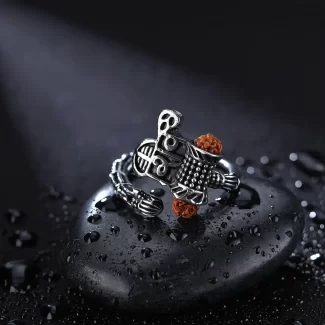 Shiv Rudraksha Silver Plated Ring premium hero view
