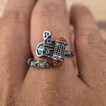 Shiv Rudraksha Silver Plated Ring worn on a men's finger