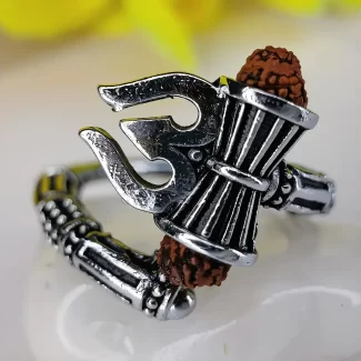 Shiva Mahakal Trishul Damroo Ring premium hero view